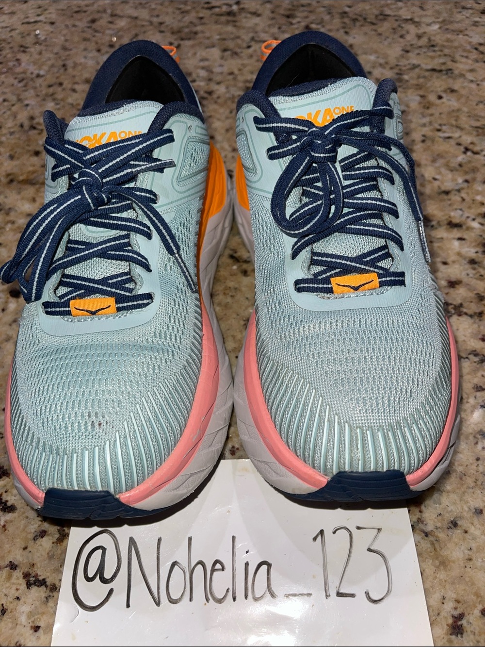 Hoka Women's Mint Green Navy Pink Athletic Running Shoes